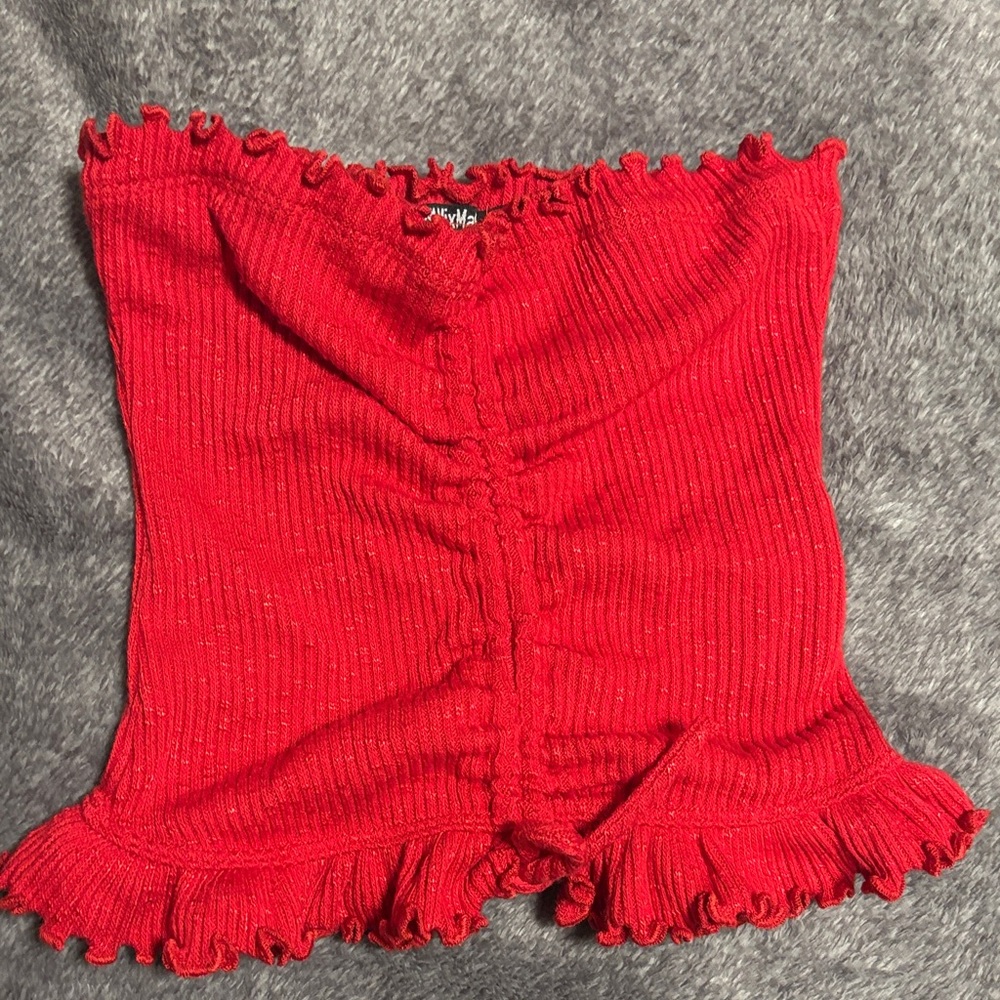 Fashion Union Red Ruffled Blouse